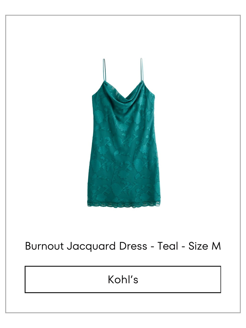 Kohl's Teal Burnout Jacquard Cowl Slip Dress